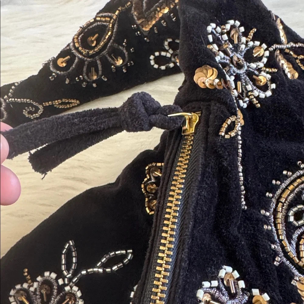 Free People Nashville Nights Beaded Black Velvet Shoulder Bag - Picture 11 of 12